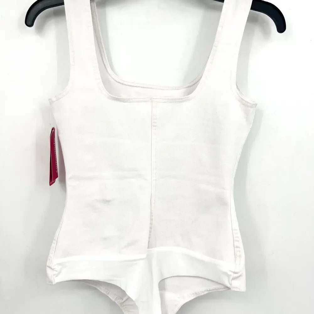 Commando Do It All White Square-Neck Denim Bodysuit